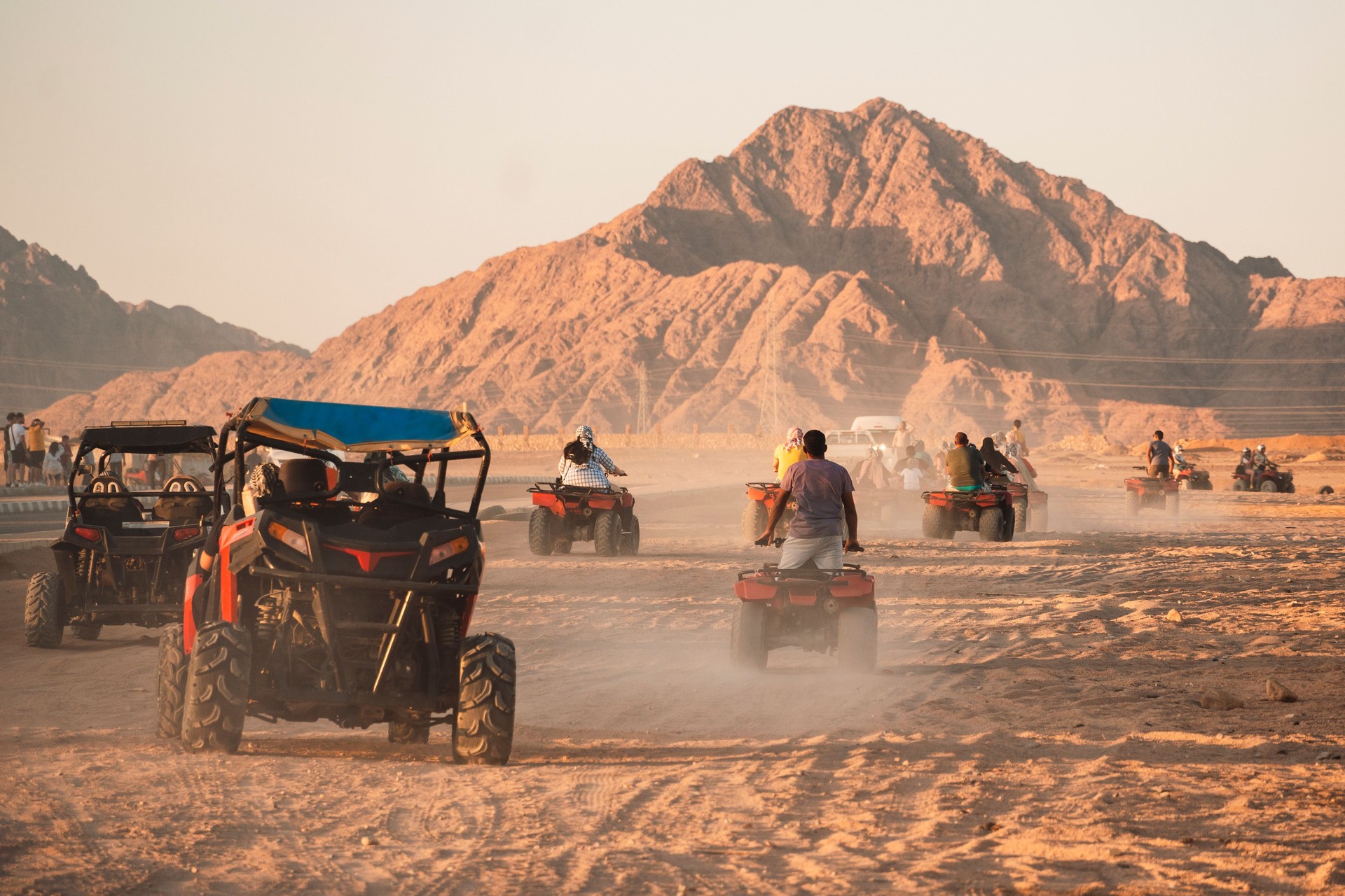 Safari trip through egyptian desert driving ATV. Quad bikes safari in the desert Egypt